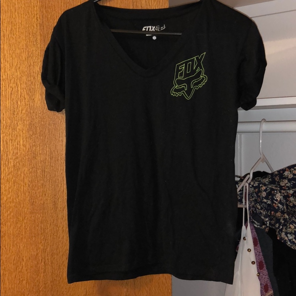 Black/lime green Fox v neck short sleeve Tee S-XS